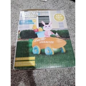 Gemmy Airblown Inflatable Bunny in Easter Speedster with LED Light, 4.5 Ft Long